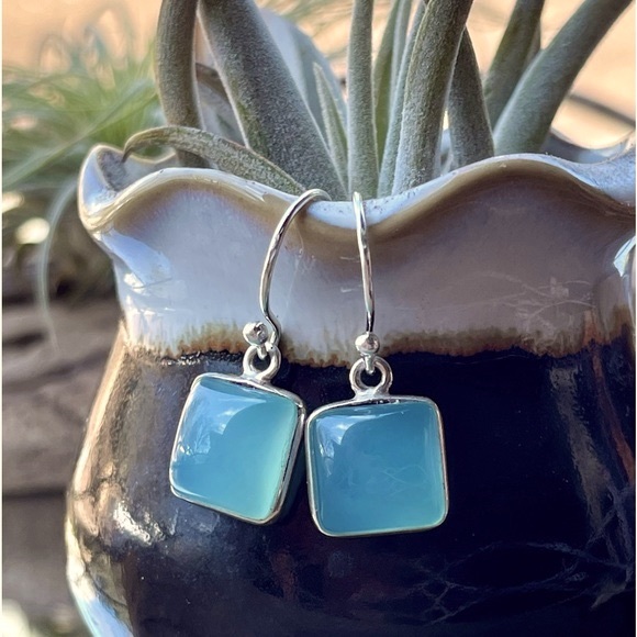 Aqua Chalcedony Sterling Silver Earrings - Picture 4 of 9
